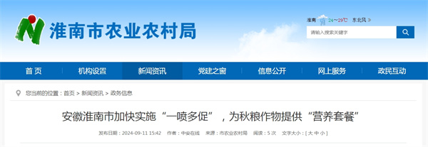 淮南市加快實(shí)施“一噴多促”，為秋糧作物提供“營養(yǎng)套餐”