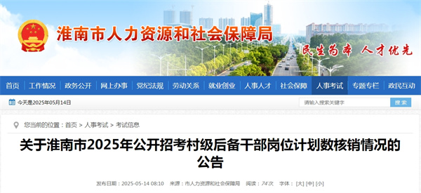關于淮南市2025年公開招考村級后備干部崗位計劃數核銷情況的公告